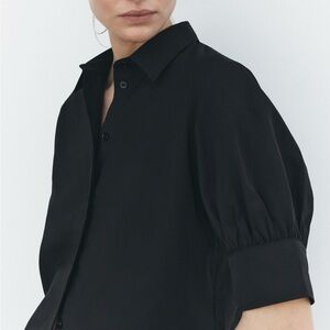 Zara Black Puff Sleeve Button Down Top Size S